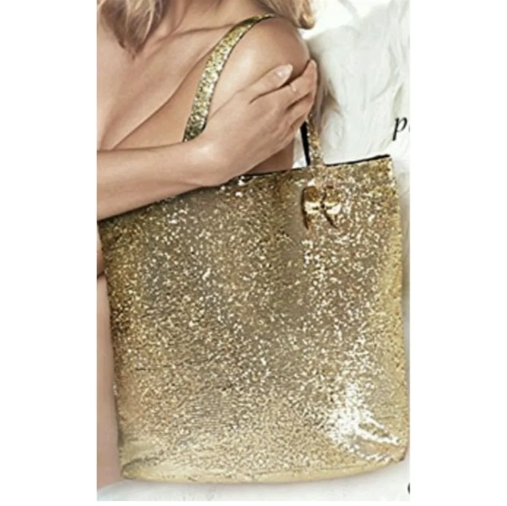 Victoria Secret Gold Sequin Tote Bag NWT